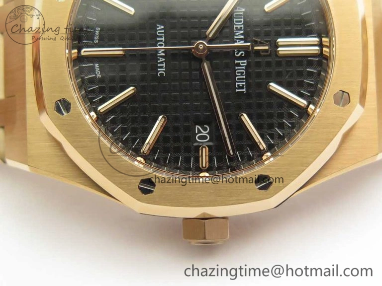 Royal Oak 41mm 15400 RG JF 1:1 Best Edition Black Textured Dial on RG Bracelet A3120 V5