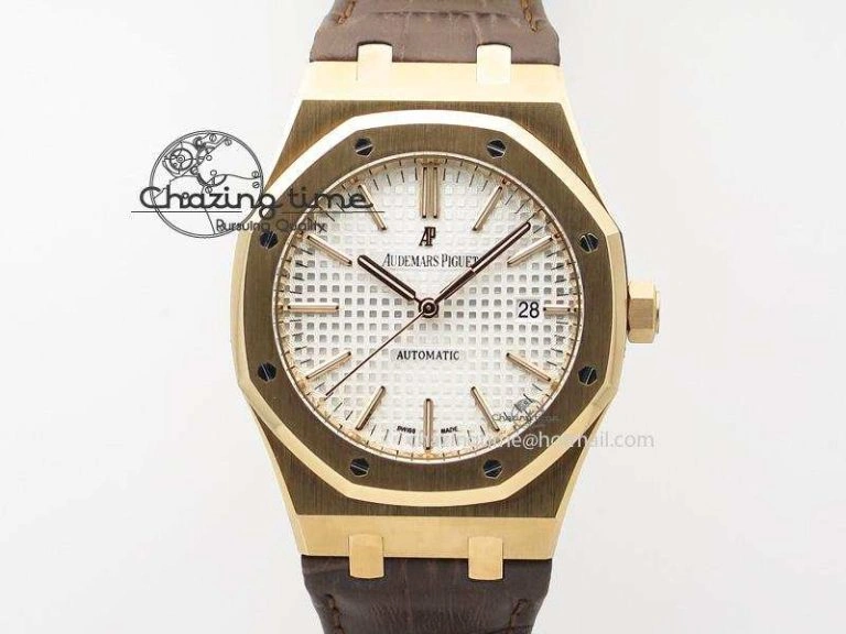 Royal Oak 41mm 15400 RG JF 1:1 Best Edition Silver Dial On Brown Leather Strap A3120