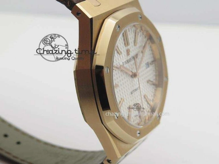 Royal Oak 41mm 15400 RG JF 1:1 Best Edition Silver Dial On Brown Leather Strap A3120