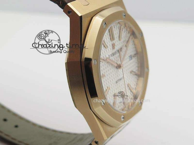 Royal Oak 41mm 15400 RG JF 1:1 Best Edition Silver Dial On Brown Leather Strap A3120