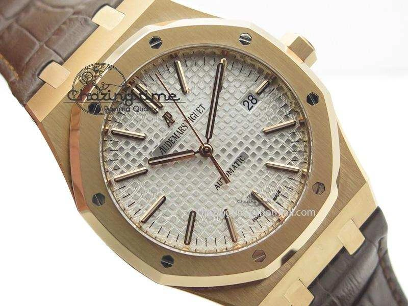 Royal Oak 41mm 15400 RG JF 1:1 Best Edition Silver Dial On Brown Leather Strap A3120