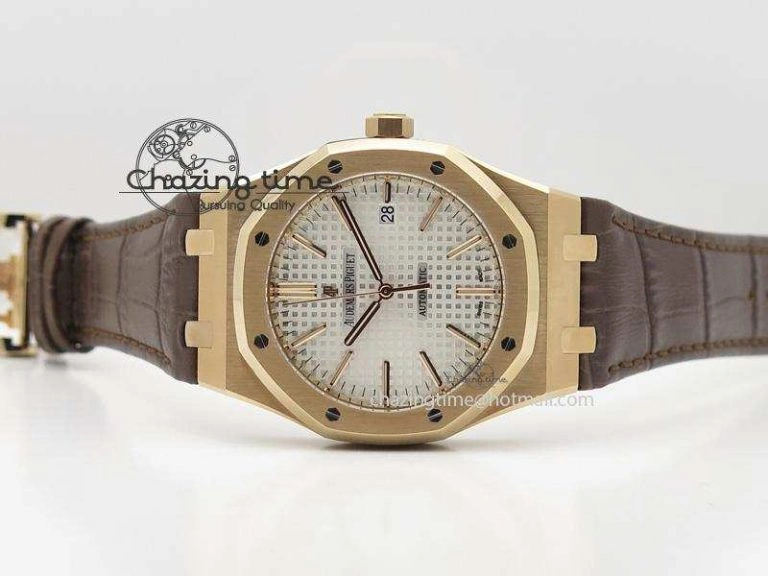 Royal Oak 41mm 15400 RG JF 1:1 Best Edition Silver Dial On Brown Leather Strap A3120
