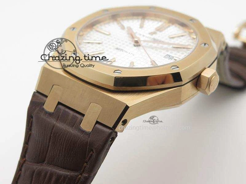 Royal Oak 41mm 15400 RG JF 1:1 Best Edition Silver Dial On Brown Leather Strap A3120