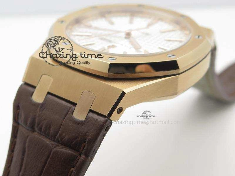 Royal Oak 41mm 15400 RG JF 1:1 Best Edition Silver Dial On Brown Leather Strap A3120