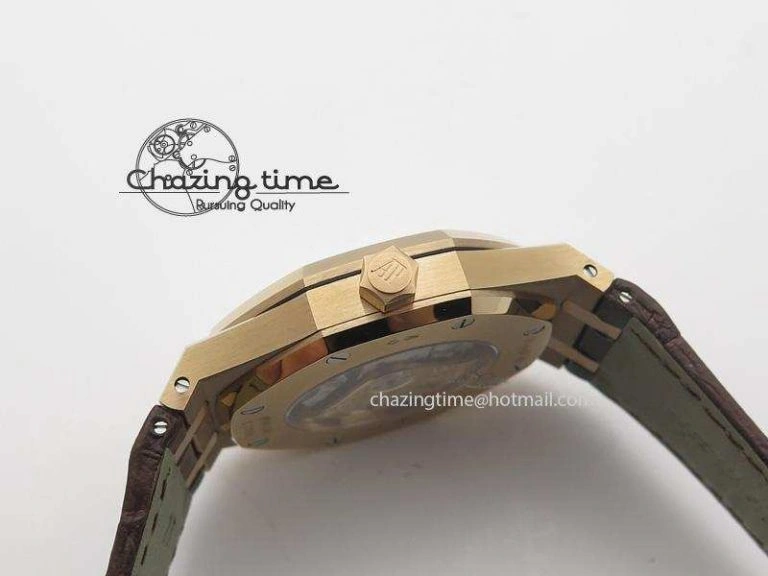 Royal Oak 41mm 15400 RG JF 1:1 Best Edition Silver Dial On Brown Leather Strap A3120