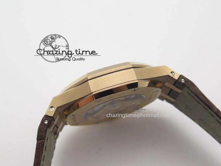 Royal Oak 41mm 15400 RG JF 1:1 Best Edition Silver Dial On Brown Leather Strap A3120
