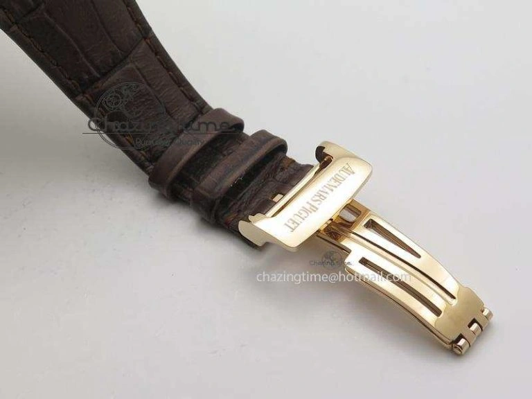 Royal Oak 41mm 15400 RG JF 1:1 Best Edition Silver Dial On Brown Leather Strap A3120