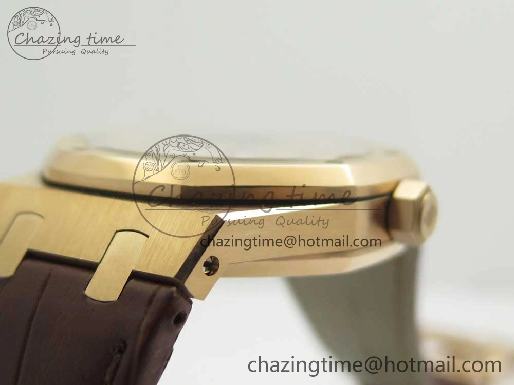 Royal Oak 41mm 15400 RG JF 1:1 Best Edition White Textured Dial on Brown Leather Strap A3120 V5