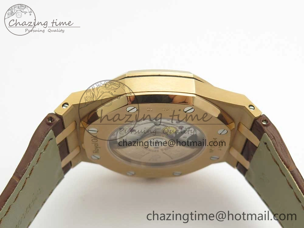 Royal Oak 41mm 15400 RG JF 1:1 Best Edition White Textured Dial on Brown Leather Strap A3120 V5