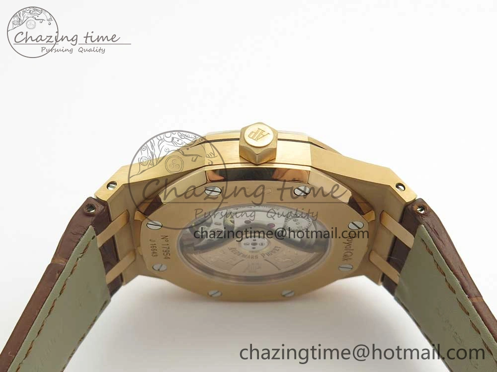 Royal Oak 41mm 15400 RG JF 1:1 Best Edition White Textured Dial on Brown Leather Strap A3120 V5