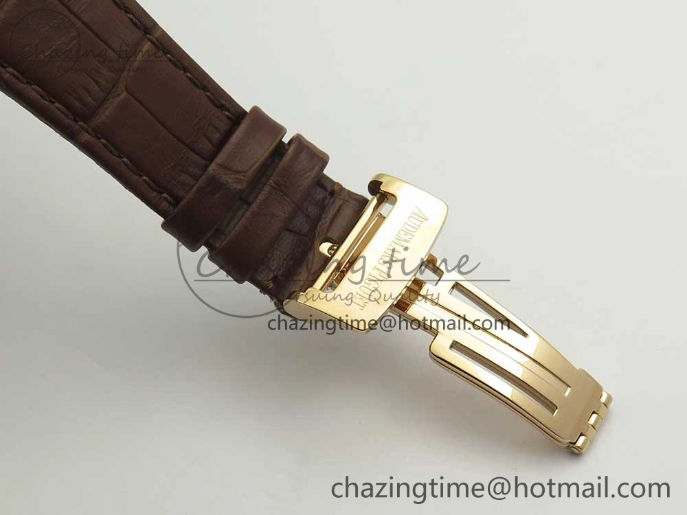 Royal Oak 41mm 15400 RG JF 1:1 Best Edition White Textured Dial on Brown Leather Strap A3120 V5