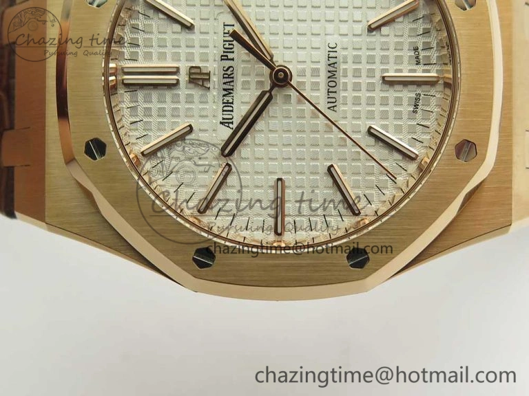 Royal Oak 41mm 15400 RG JF 1:1 Best Edition White Textured Dial on Brown Leather Strap A3120 V5
