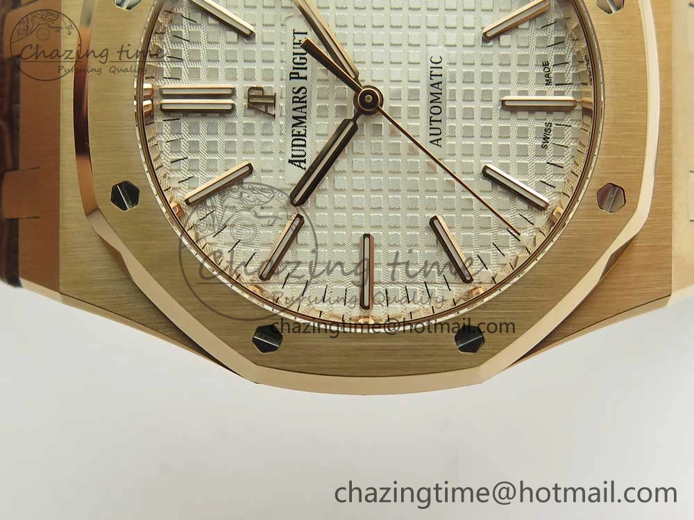 Royal Oak 41mm 15400 RG JF 1:1 Best Edition White Textured Dial on Brown Leather Strap A3120 V5