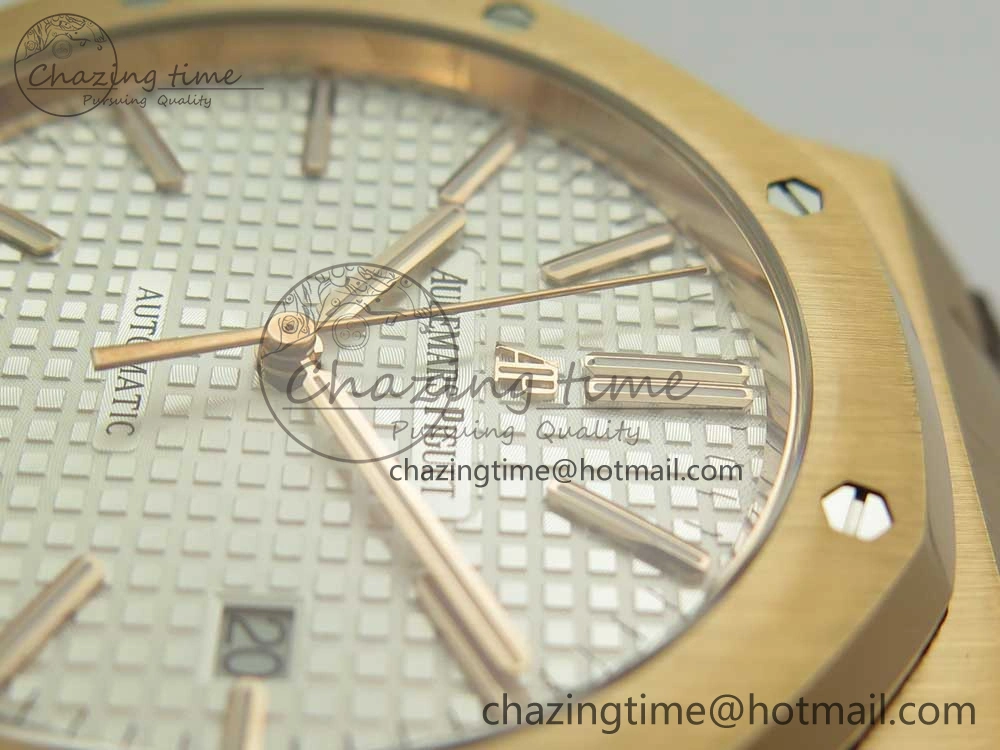 Royal Oak 41mm 15400 RG JF 1:1 Best Edition White Textured Dial on Brown Leather Strap A3120 V5
