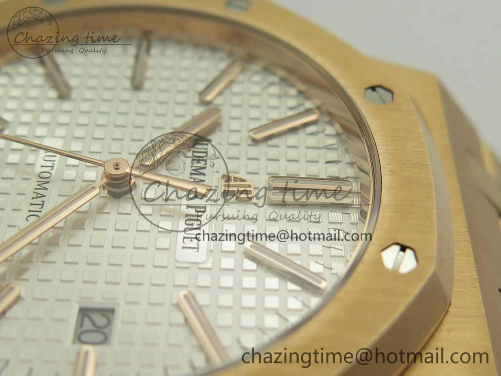 Royal Oak 41mm 15400 RG JF 1:1 Best Edition White Textured Dial on RG Bracelet A3120 V5