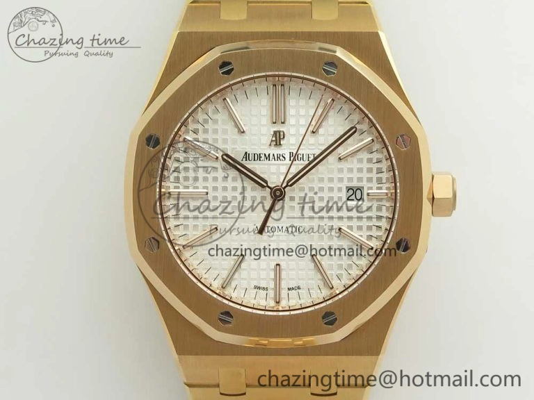 Royal Oak 41mm 15400 RG JF 1:1 Best Edition White Textured Dial on RG Bracelet A3120 V5