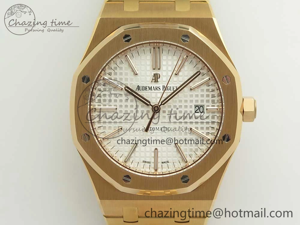 Royal Oak 41mm 15400 RG JF 1:1 Best Edition White Textured Dial on RG Bracelet A3120 V5