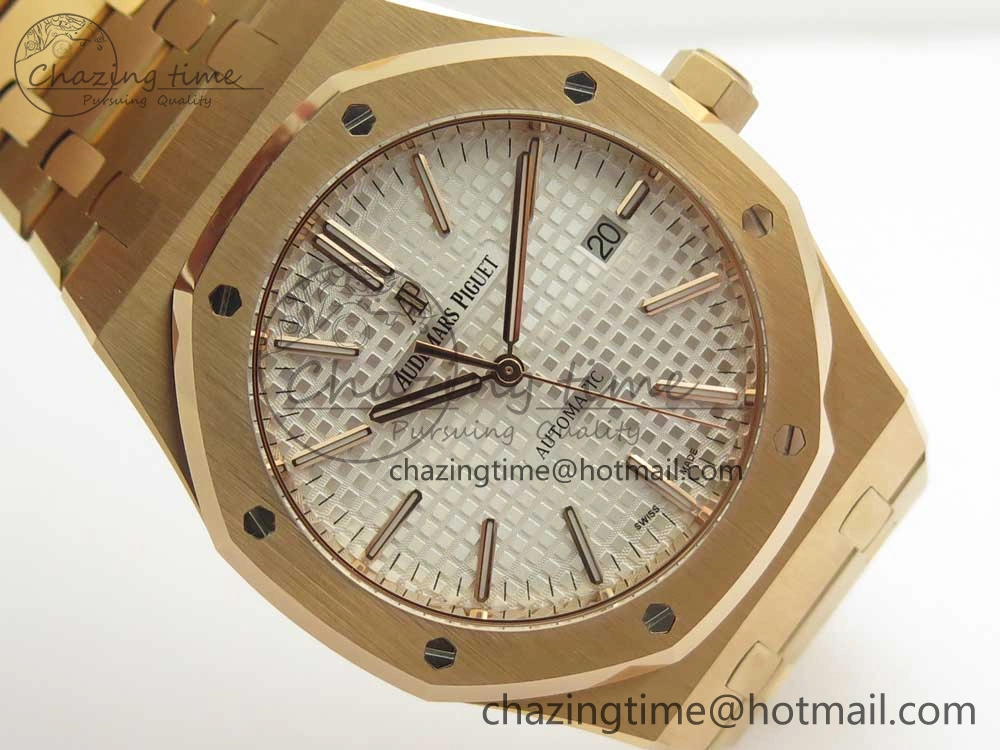 Royal Oak 41mm 15400 RG JF 1:1 Best Edition White Textured Dial on RG Bracelet A3120 V5