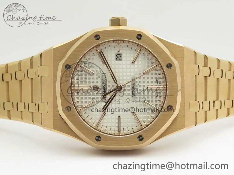 Royal Oak 41mm 15400 RG JF 1:1 Best Edition White Textured Dial on RG Bracelet A3120 V5