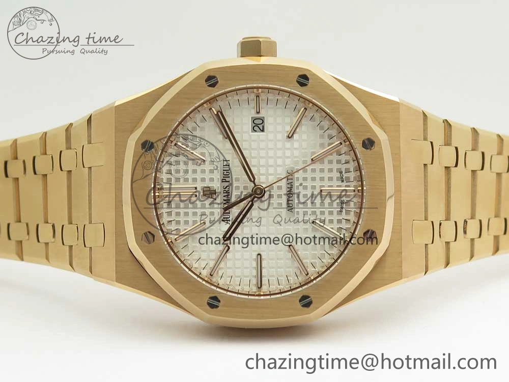 Royal Oak 41mm 15400 RG JF 1:1 Best Edition White Textured Dial on RG Bracelet A3120 V5