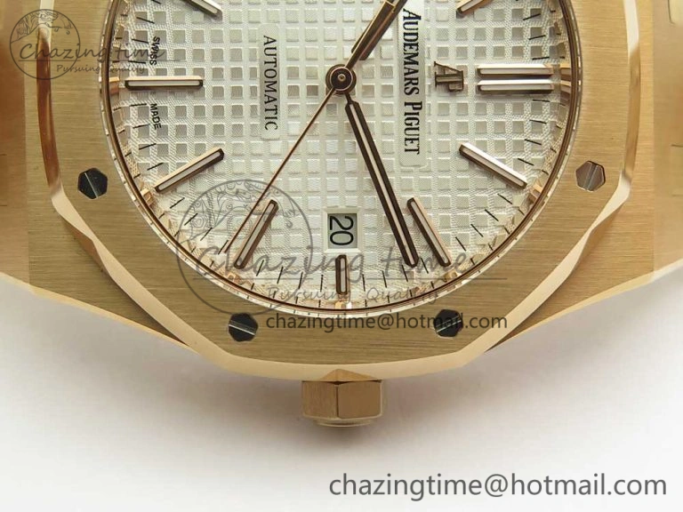 Royal Oak 41mm 15400 RG JF 1:1 Best Edition White Textured Dial on RG Bracelet A3120 V5