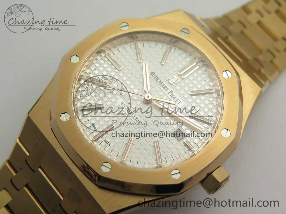 Royal Oak 41mm 15400 RG JF 1:1 Best Edition White Textured Dial on RG Bracelet A3120 V5