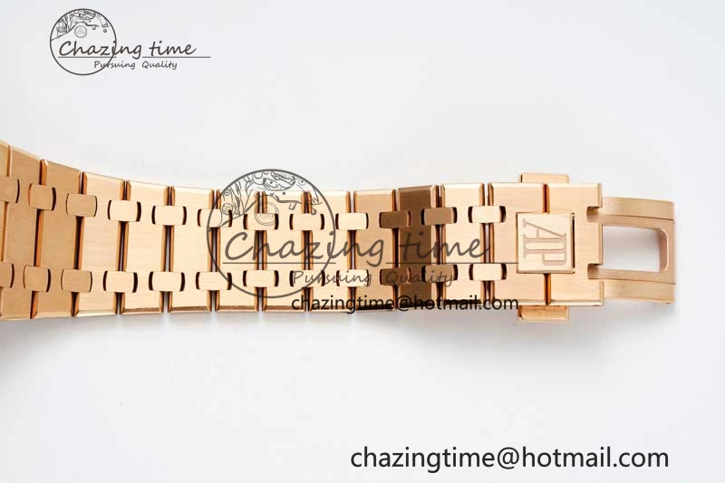 Royal Oak 41mm 15400 RG ZF 1:1 Best Edition Black Textured Dial on RG Bracelet V2 SA3120 Super Clone
