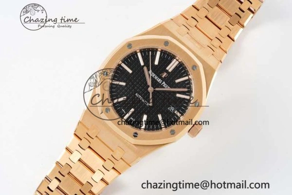 Royal Oak 41mm 15400 RG ZF 1:1 Best Edition Black Textured Dial on RG Bracelet V2 SA3120 Super Clone