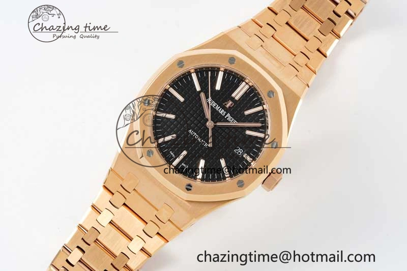 Royal Oak 41mm 15400 RG ZF 1:1 Best Edition Black Textured Dial on RG Bracelet V2 SA3120 Super Clone