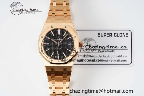 Royal Oak 41mm 15400 RG ZF 1:1 Best Edition Black Textured Dial on RG Bracelet V2 SA3120 Super Clone