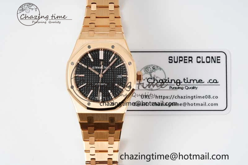 Royal Oak 41mm 15400 RG ZF 1:1 Best Edition Black Textured Dial on RG Bracelet V2 SA3120 Super Clone