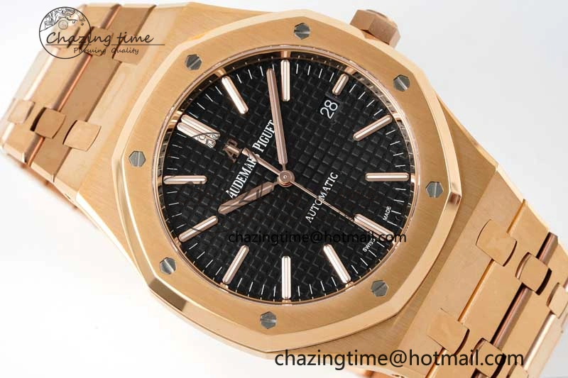 Royal Oak 41mm 15400 RG ZF 1:1 Best Edition Black Textured Dial on RG Bracelet V2 SA3120 Super Clone
