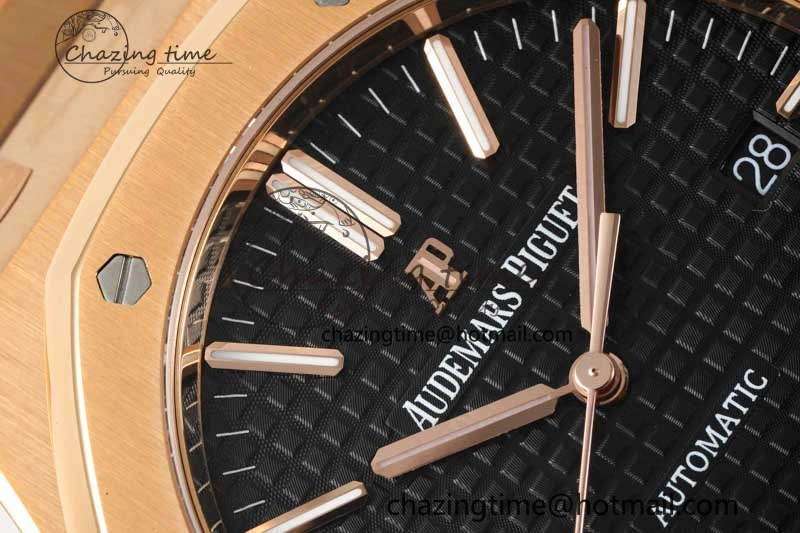 Royal Oak 41mm 15400 RG ZF 1:1 Best Edition Black Textured Dial on RG Bracelet V2 SA3120 Super Clone