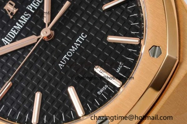 Royal Oak 41mm 15400 RG ZF 1:1 Best Edition Black Textured Dial on RG Bracelet V2 SA3120 Super Clone