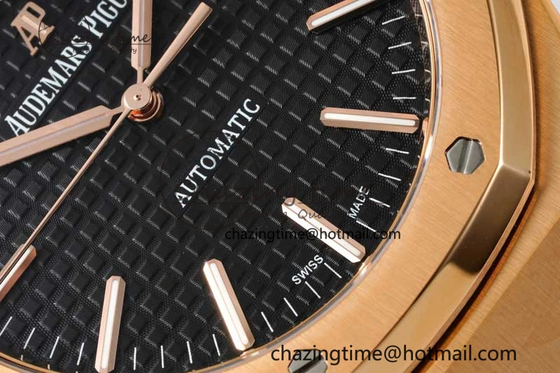 Royal Oak 41mm 15400 RG ZF 1:1 Best Edition Black Textured Dial on RG Bracelet V2 SA3120 Super Clone