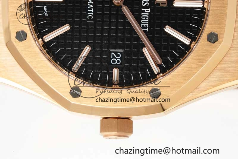 Royal Oak 41mm 15400 RG ZF 1:1 Best Edition Black Textured Dial on RG Bracelet V2 SA3120 Super Clone