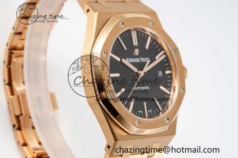 Royal Oak 41mm 15400 RG ZF 1:1 Best Edition Black Textured Dial on RG Bracelet V2 SA3120 Super Clone