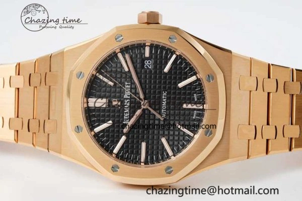 Royal Oak 41mm 15400 RG ZF 1:1 Best Edition Black Textured Dial on RG Bracelet V2 SA3120 Super Clone