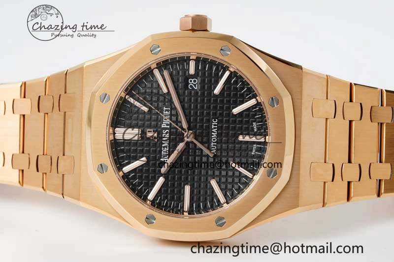 Royal Oak 41mm 15400 RG ZF 1:1 Best Edition Black Textured Dial on RG Bracelet V2 SA3120 Super Clone