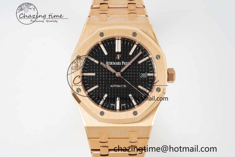 Royal Oak 41mm 15400 RG ZF 1:1 Best Edition Black Textured Dial on RG Bracelet V2 SA3120 Super Clone