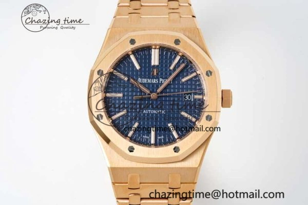 Royal Oak 41mm 15400 RG ZF 1:1 Best Edition Blue Textured Dial on RG Bracelet V2 SA3120 Super Clone