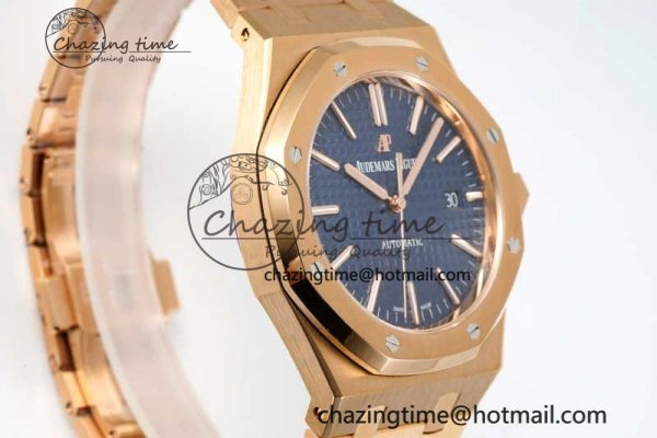 Royal Oak 41mm 15400 RG ZF 1:1 Best Edition Blue Textured Dial on RG Bracelet V2 SA3120 Super Clone