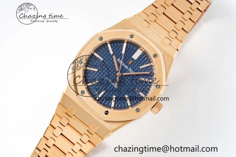 Royal Oak 41mm 15400 RG ZF 1:1 Best Edition Blue Textured Dial on RG Bracelet V2 SA3120 Super Clone
