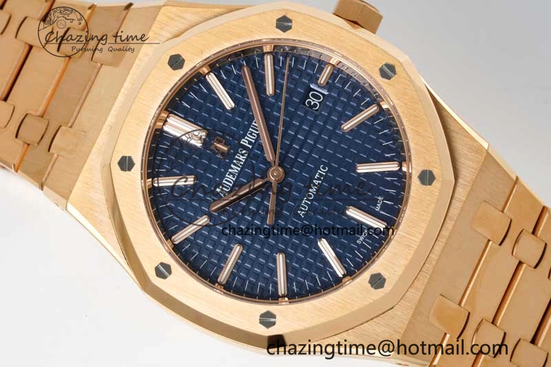 Royal Oak 41mm 15400 RG ZF 1:1 Best Edition Blue Textured Dial on RG Bracelet V2 SA3120 Super Clone