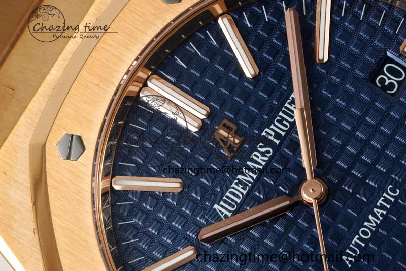 Royal Oak 41mm 15400 RG ZF 1:1 Best Edition Blue Textured Dial on RG Bracelet V2 SA3120 Super Clone