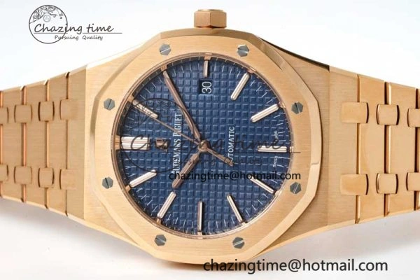 Royal Oak 41mm 15400 RG ZF 1:1 Best Edition Blue Textured Dial on RG Bracelet V2 SA3120 Super Clone