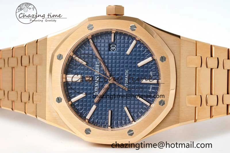 Royal Oak 41mm 15400 RG ZF 1:1 Best Edition Blue Textured Dial on RG Bracelet V2 SA3120 Super Clone