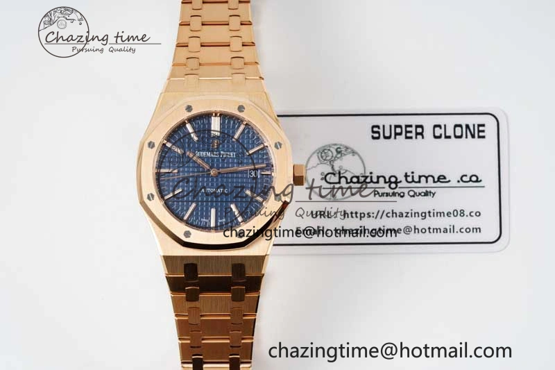 Royal Oak 41mm 15400 RG ZF 1:1 Best Edition Blue Textured Dial on RG Bracelet V2 SA3120 Super Clone