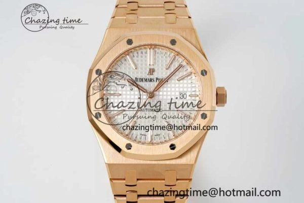 Royal Oak 41mm 15400 RG ZF 1:1 Best Edition White Textured Dial on RG Bracelet V2 SA3120 Super Clone