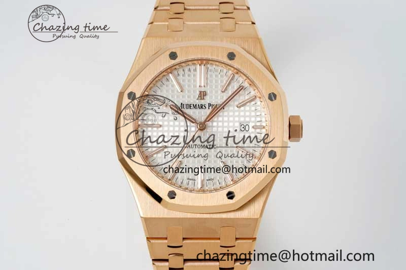 Royal Oak 41mm 15400 RG ZF 1:1 Best Edition White Textured Dial on RG Bracelet V2 SA3120 Super Clone